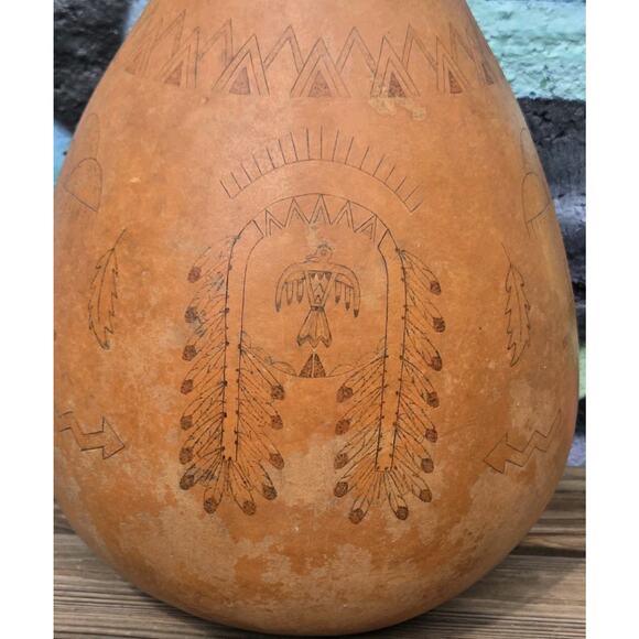 Native American Hand Etched Gourd Signed Southwest Art Design 1988 15"x8½" EUC - Picture 4 of 16